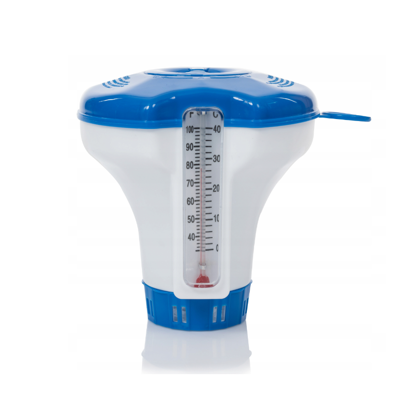 Distributeur flottant avec thermomètre pour comprimés de 20 g – pour piscine